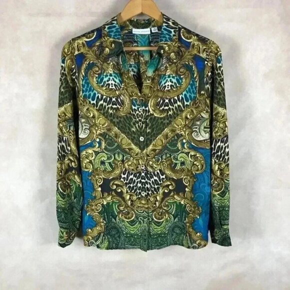 SUSAN GRAVER Scroll Print Button-Down Vintage Top Size 4 - Picture 1 of 9